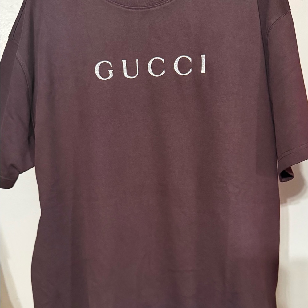 Gucci “Shimmering” Heavy Logo Tee in Plum 2025 (thick af)